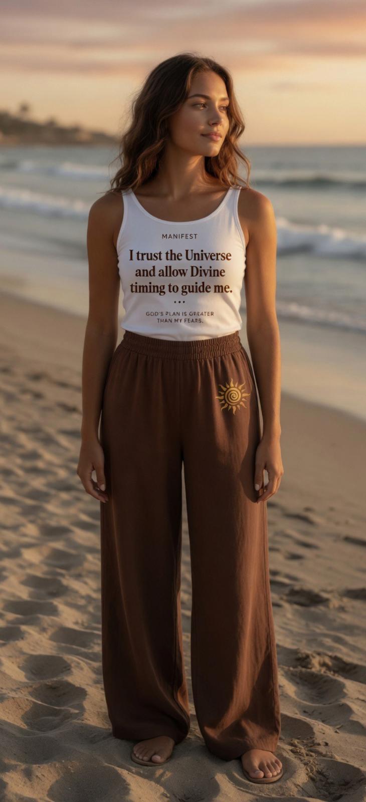 Damen Tanktop Universe Divine Timing Micro Rib